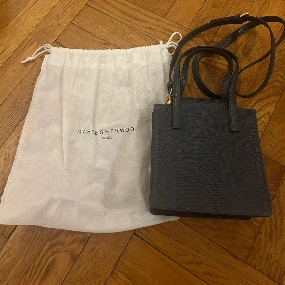 Textured Navy Square Satchel with Top Handles